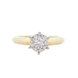 ANILLO SOLITARIO ILUSIÓN EN ORO AMARILLO 0.38 CT